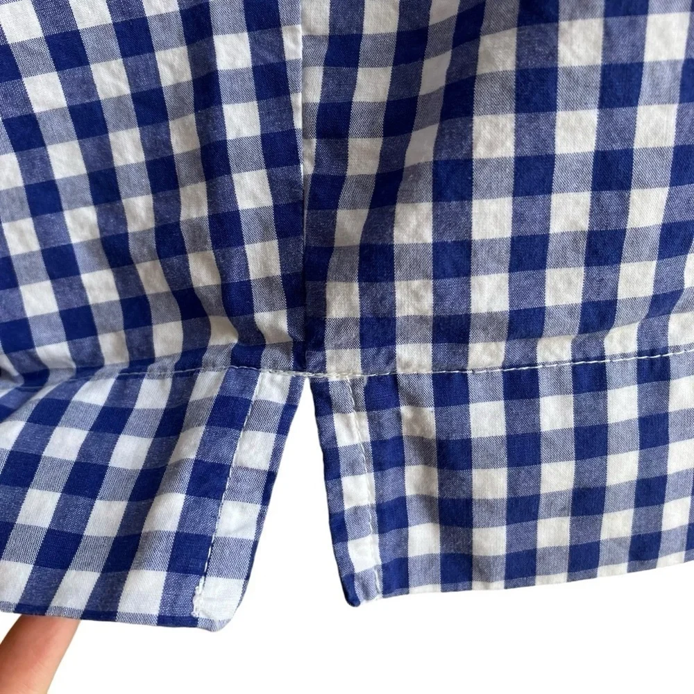 J. Crew Blue White Gingham Checkered Off The Shoulder Top Cottagecore Size 2
